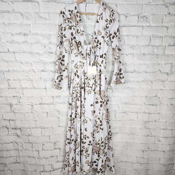 Fame and partners floral maxi Dress Sz 2 cut out long bell sleeve front tie A16C - Picture 2 of 4